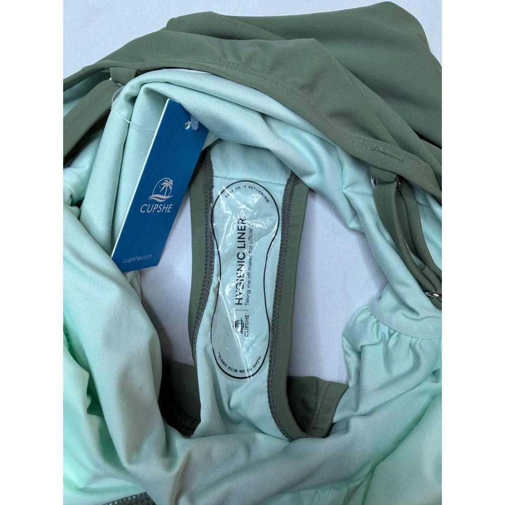 Cupshe One Piece Swimsuit Size S Green Ruched Plunge V Neck Adjustable Straps - Picture 3 of 7